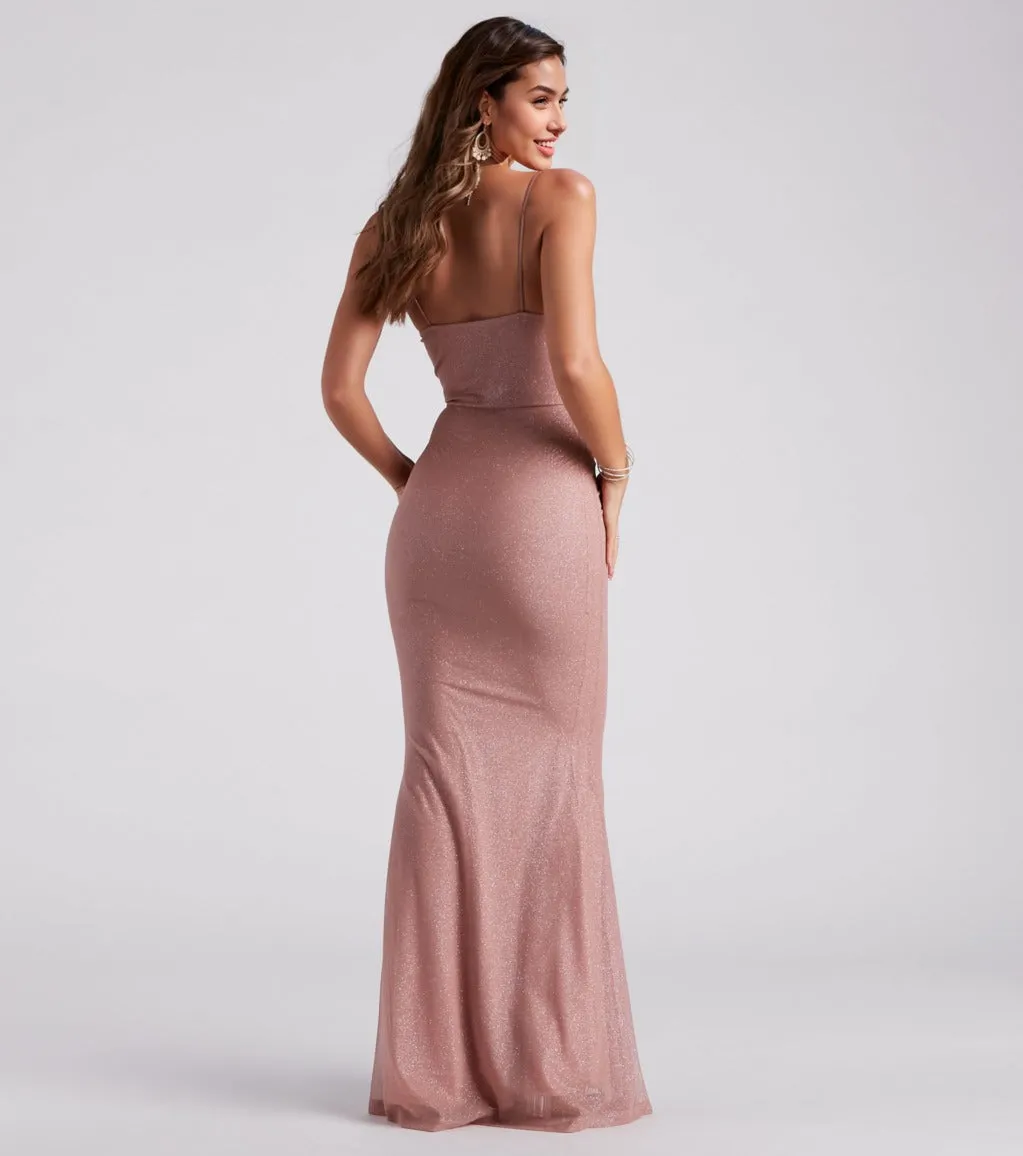 Addison Glitter Mesh Formal Dress