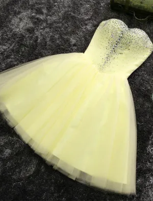 Adorable Yellow Beaded Short Prom Dress, Tulle Homecoming Dress