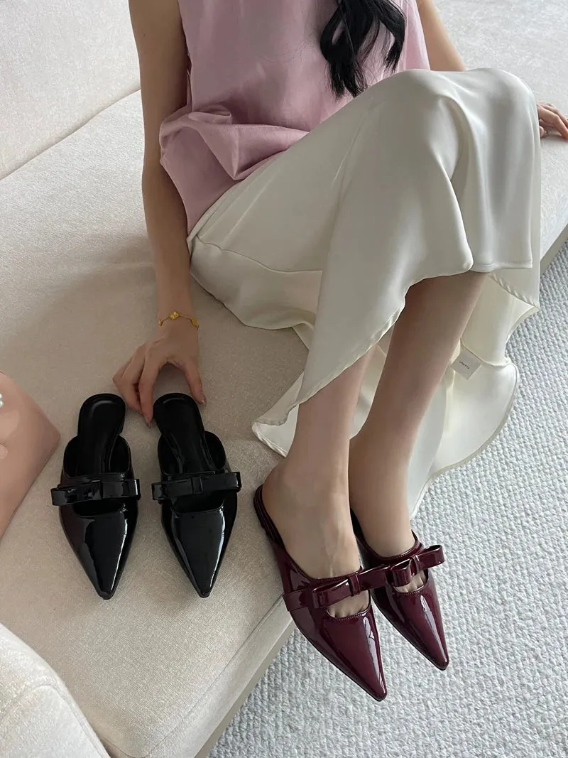 ADVBRIDGE  -  Wine Red Shoes Woman Pointed Flats Summer Slingback Low Heels Shoes Leisure Bow Close Toe Ladies Pumps Black