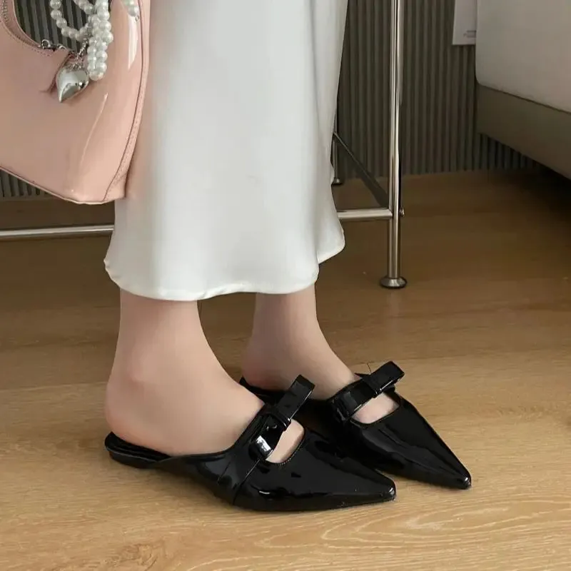 ADVBRIDGE  -  Wine Red Shoes Woman Pointed Flats Summer Slingback Low Heels Shoes Leisure Bow Close Toe Ladies Pumps Black