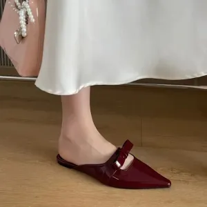 ADVBRIDGE  -  Wine Red Shoes Woman Pointed Flats Summer Slingback Low Heels Shoes Leisure Bow Close Toe Ladies Pumps Black