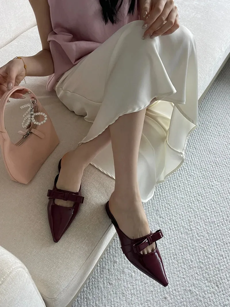 ADVBRIDGE  -  Wine Red Shoes Woman Pointed Flats Summer Slingback Low Heels Shoes Leisure Bow Close Toe Ladies Pumps Black
