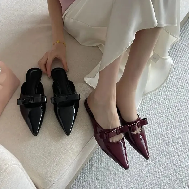 ADVBRIDGE  -  Wine Red Shoes Woman Pointed Flats Summer Slingback Low Heels Shoes Leisure Bow Close Toe Ladies Pumps Black