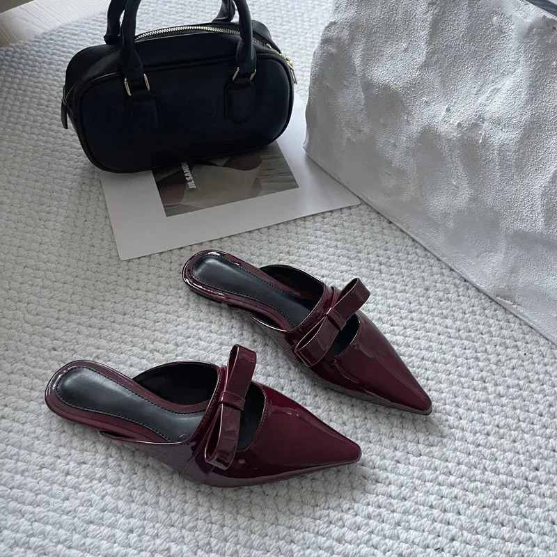ADVBRIDGE  -  Wine Red Shoes Woman Pointed Flats Summer Slingback Low Heels Shoes Leisure Bow Close Toe Ladies Pumps Black