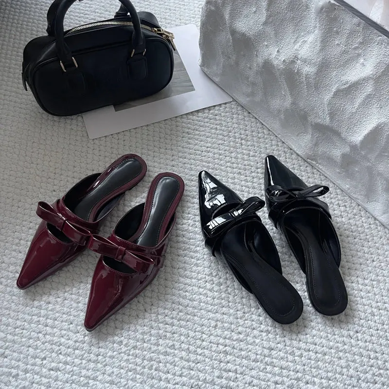 ADVBRIDGE  -  Wine Red Shoes Woman Pointed Flats Summer Slingback Low Heels Shoes Leisure Bow Close Toe Ladies Pumps Black