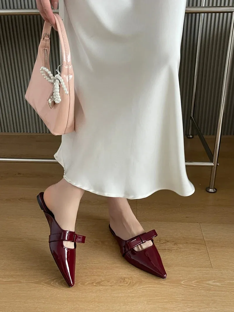 ADVBRIDGE  -  Wine Red Shoes Woman Pointed Flats Summer Slingback Low Heels Shoes Leisure Bow Close Toe Ladies Pumps Black