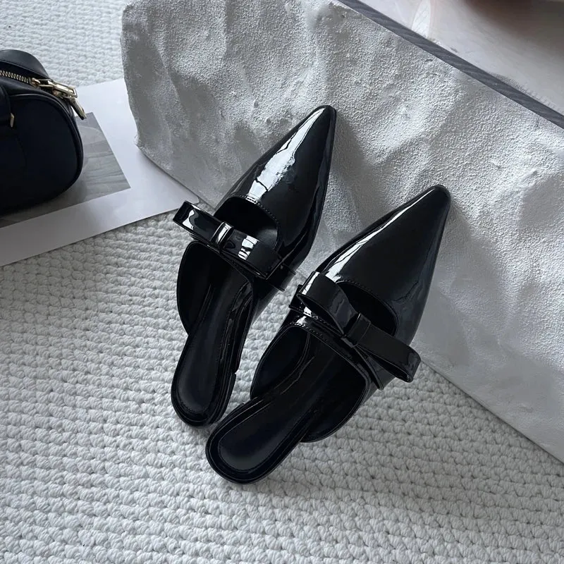ADVBRIDGE  -  Wine Red Shoes Woman Pointed Flats Summer Slingback Low Heels Shoes Leisure Bow Close Toe Ladies Pumps Black