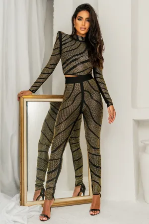 Agatha Long Sleeve Rhinestone Pantsuit