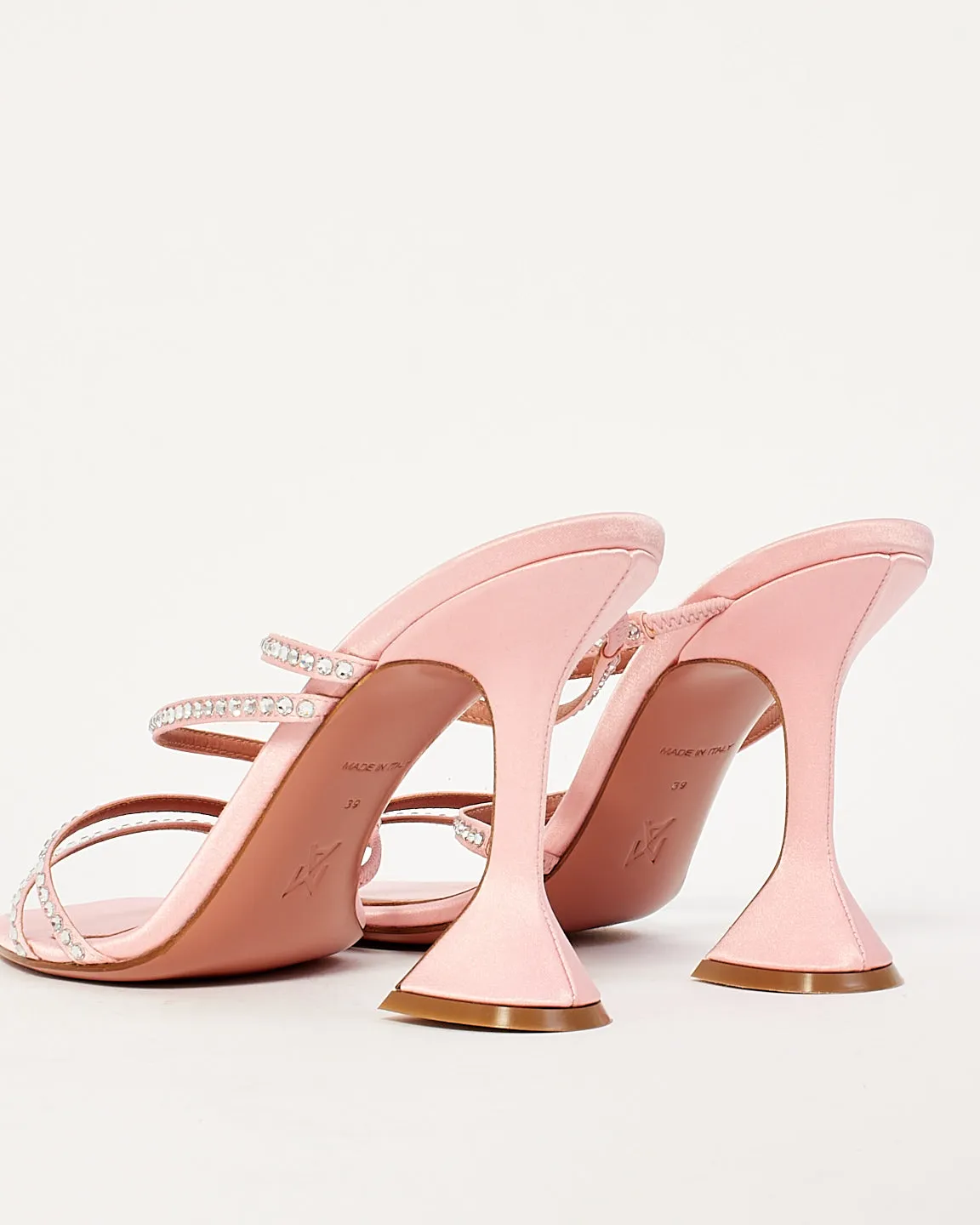 Amina Muaddi Pink Naima Embellished Satin Sandals - 39
