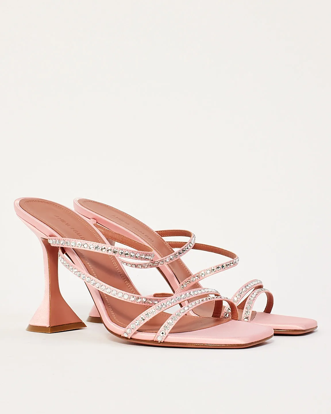Amina Muaddi Pink Naima Embellished Satin Sandals - 39