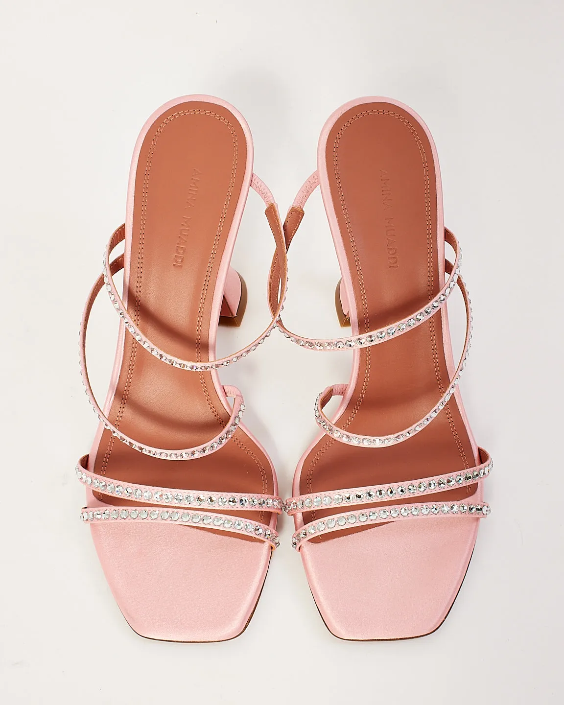 Amina Muaddi Pink Naima Embellished Satin Sandals - 39