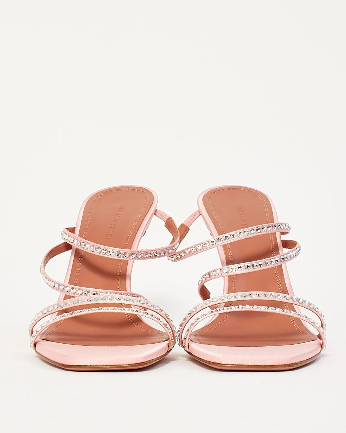 Amina Muaddi Pink Naima Embellished Satin Sandals - 39