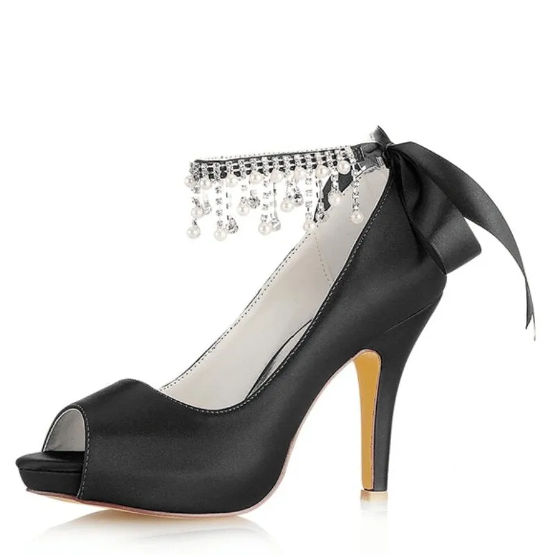 Ankle Strap Beaded Wedding Shoes Party Stiletto Party Heels