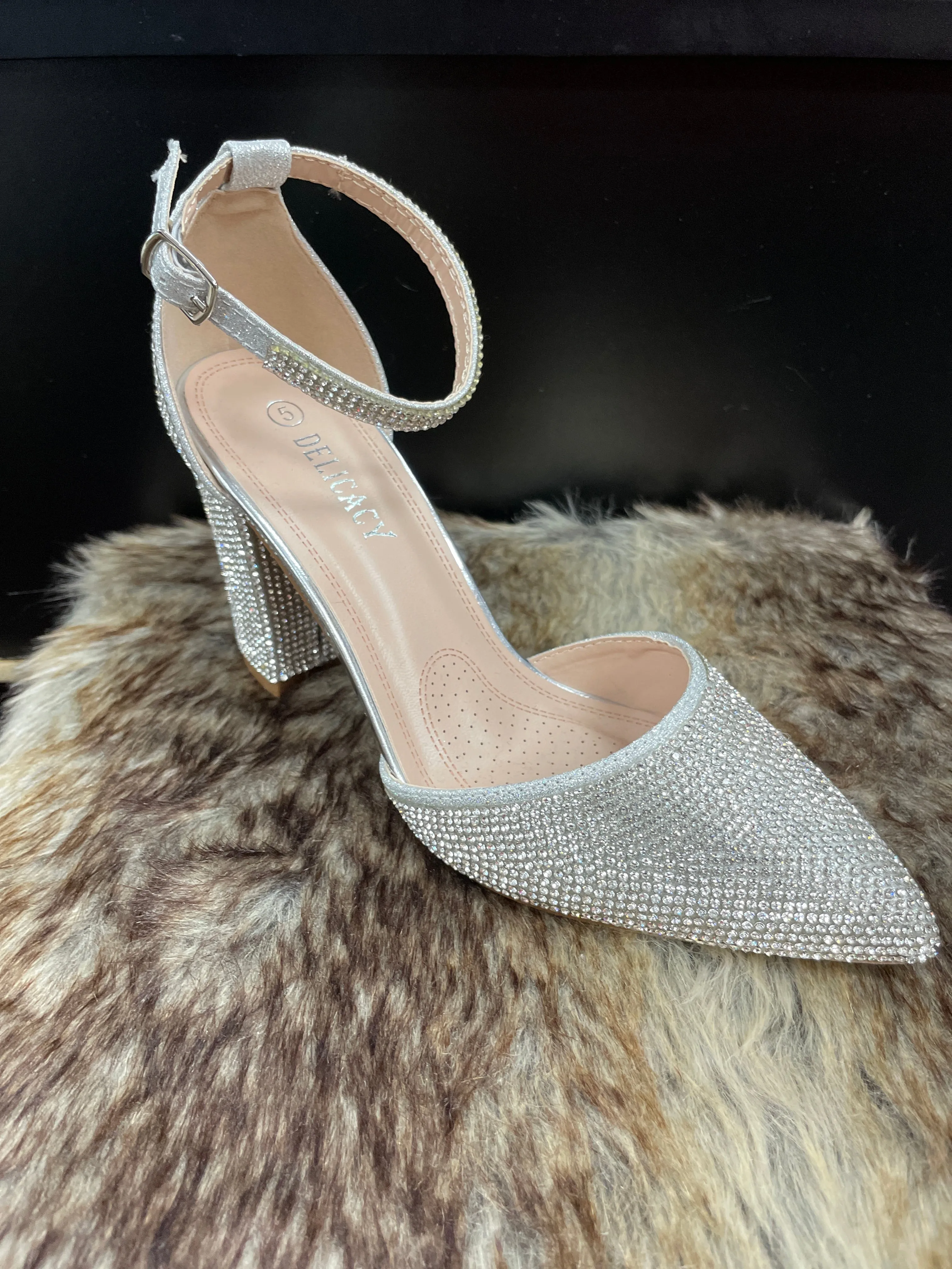 Anna Silver Rhinestone Heels