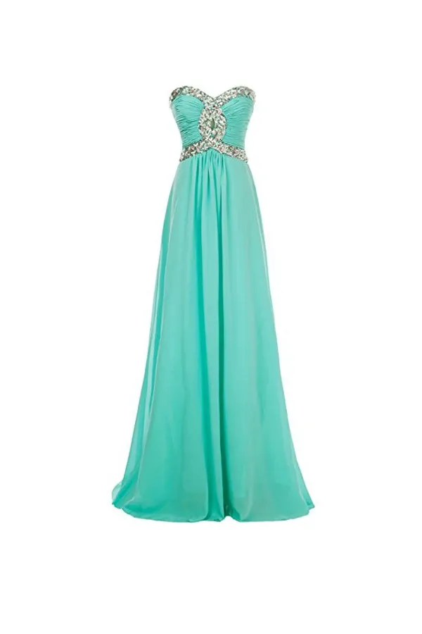 Anneprom A-Line Long Chiffon Prom Dress Evening Gown Crystal Beaded APB0014