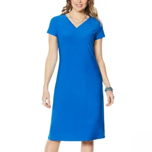 Antthony Women's Petite Double Layer V-Neck Solid Midi Dress