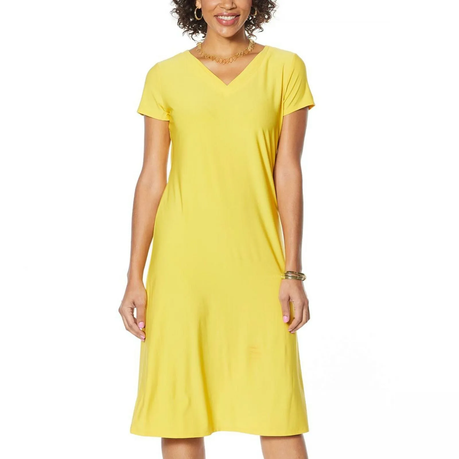Antthony Women's Petite Double Layer V-Neck Solid Midi Dress