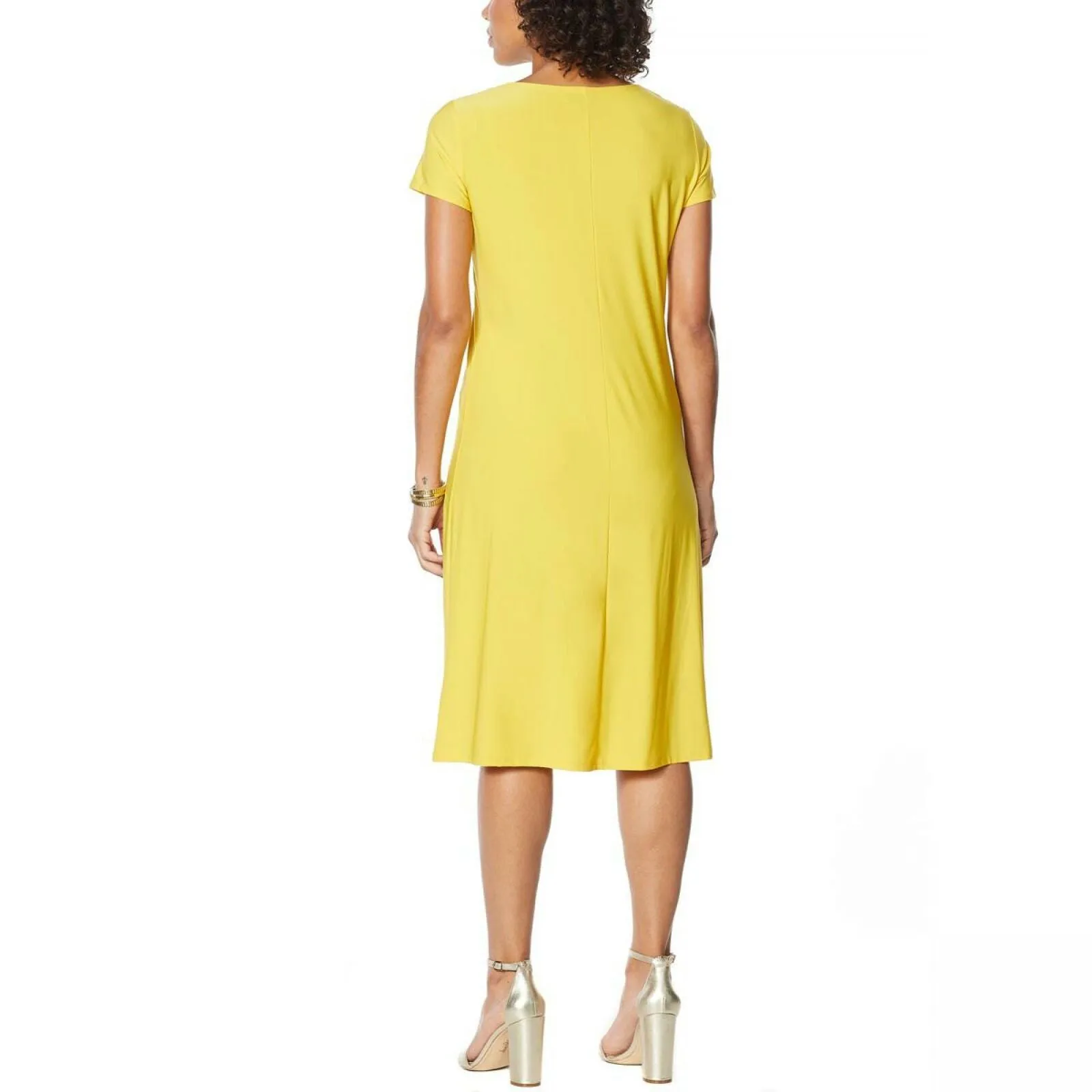 Antthony Women's Petite Double Layer V-Neck Solid Midi Dress
