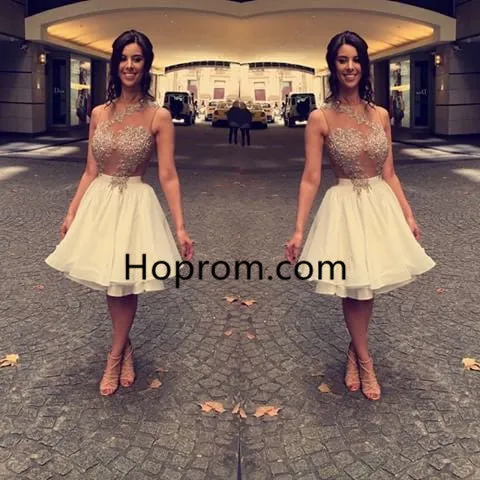 Appliques Chiffon Lace Beaded Sleeveless Short Homecoming Dress