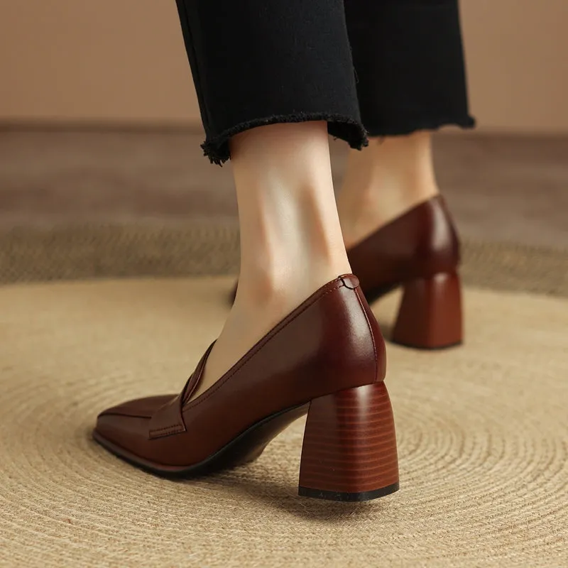 Aria Brown Loafers with Heels