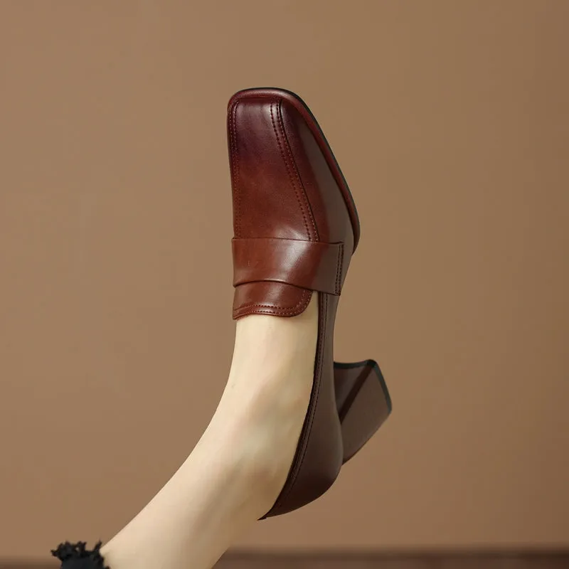 Aria Brown Loafers with Heels