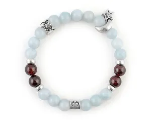Aries zodiac sign bracelet  with aquamarine and garnet beads