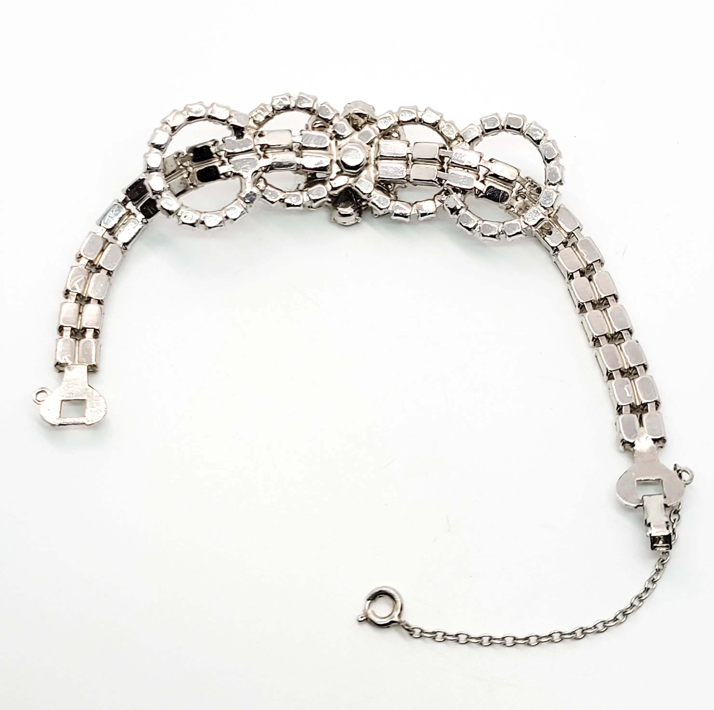 Art Deco style high end estate clear prong set flower vintage rhinestone bracelet