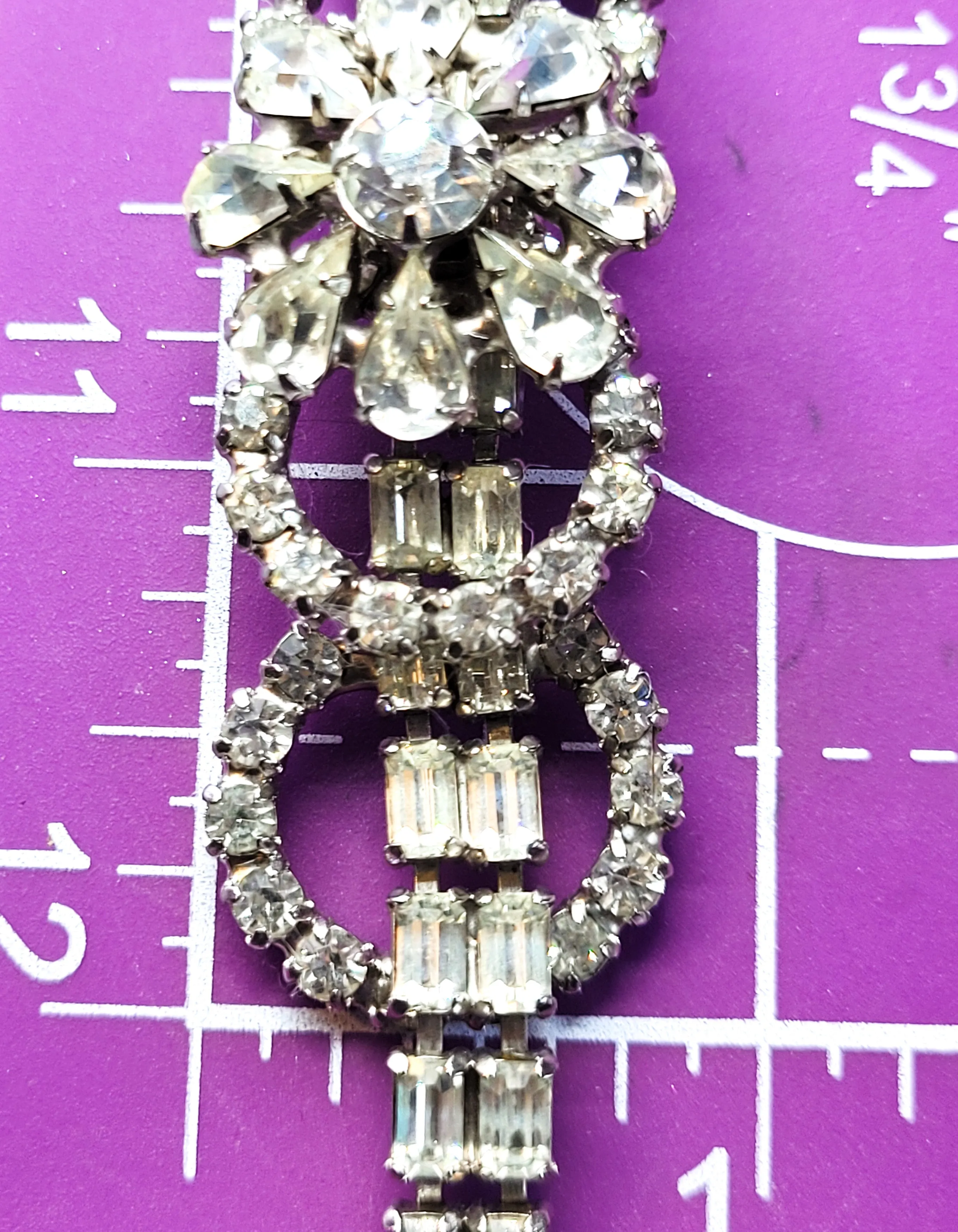 Art Deco style high end estate clear prong set flower vintage rhinestone bracelet