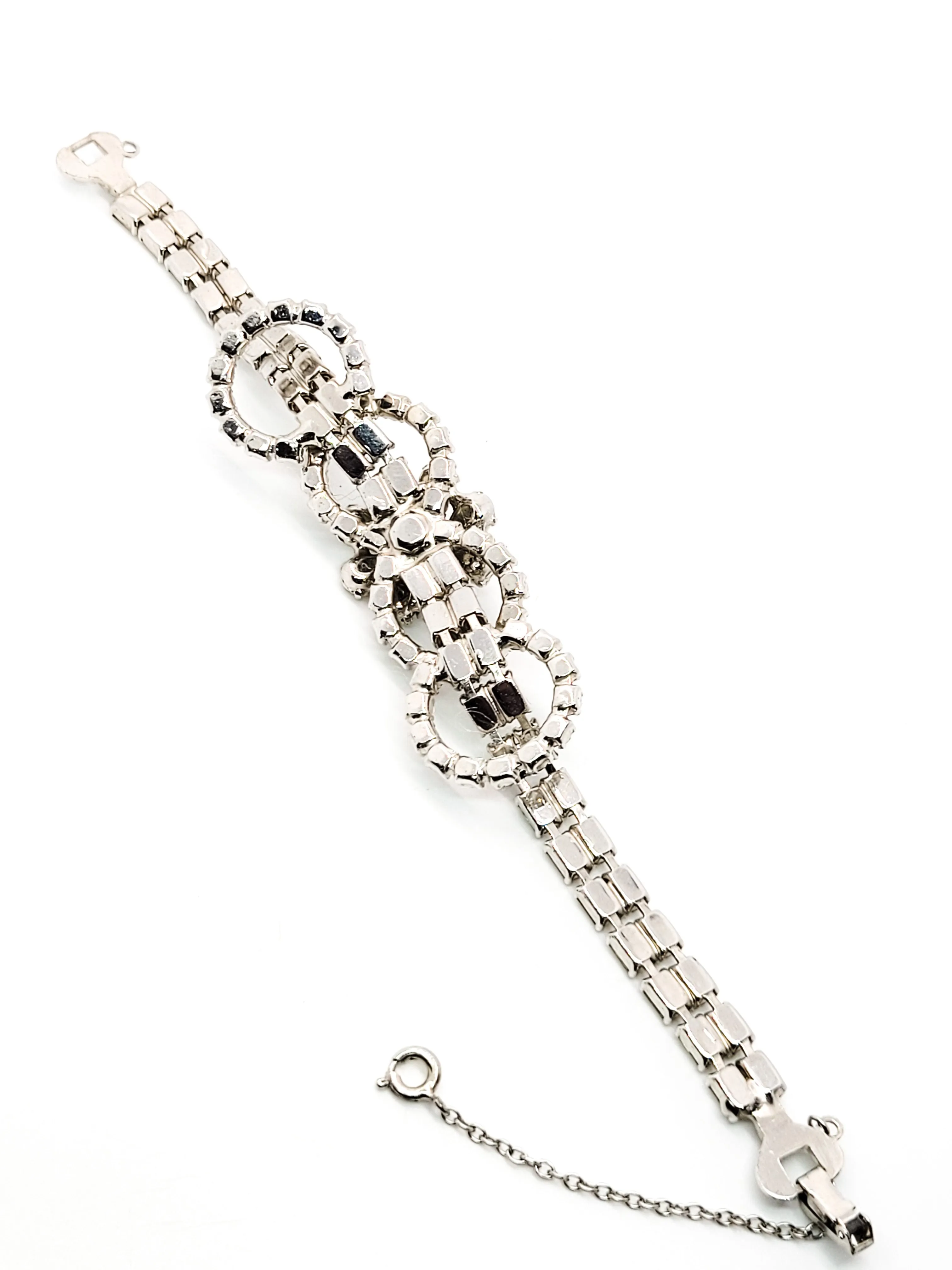 Art Deco style high end estate clear prong set flower vintage rhinestone bracelet