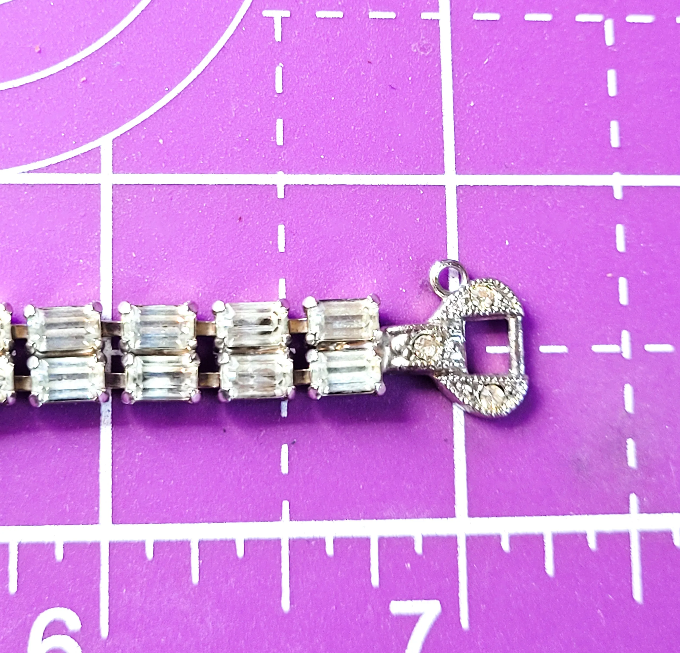Art Deco style high end estate clear prong set flower vintage rhinestone bracelet