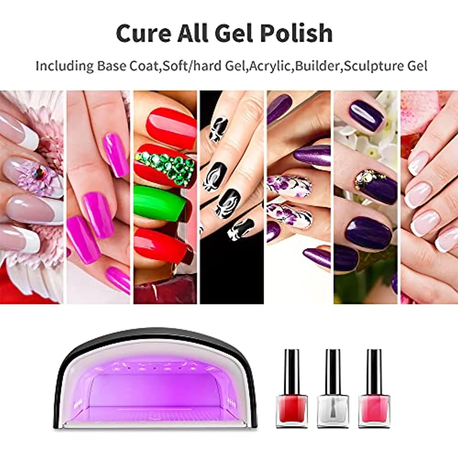 Ayshone 48W Cordless LED Gel Nail Lamp,Professional Curing Lamp For Fingernail and Toenail,Rechargeable Nail Dryer for Home and Salon (Black)