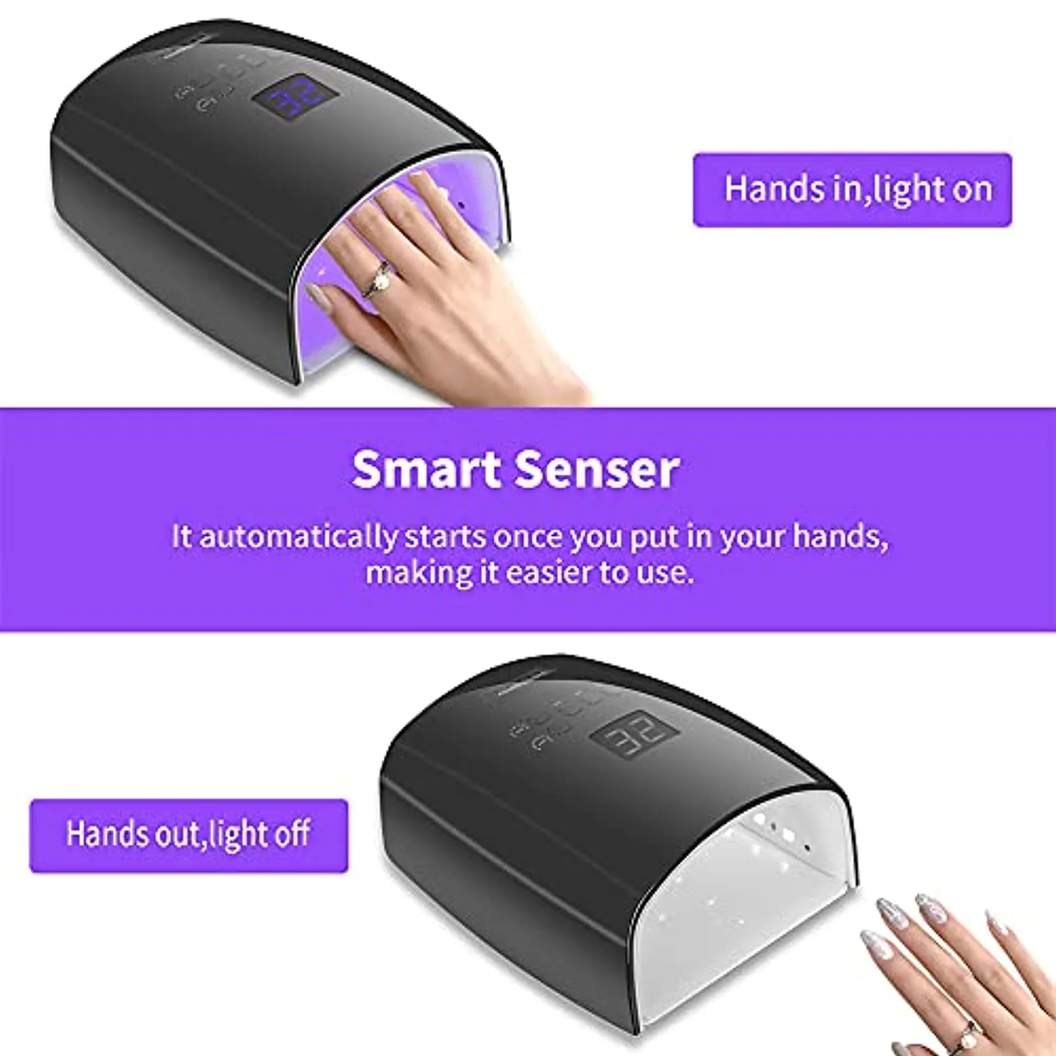 Ayshone 48W Cordless LED Gel Nail Lamp,Professional Curing Lamp For Fingernail and Toenail,Rechargeable Nail Dryer for Home and Salon (Black)