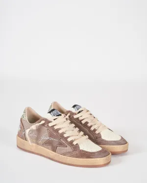 ballstar net upper with suede toe star glitter heel - beige/white ecru/brown/platinum