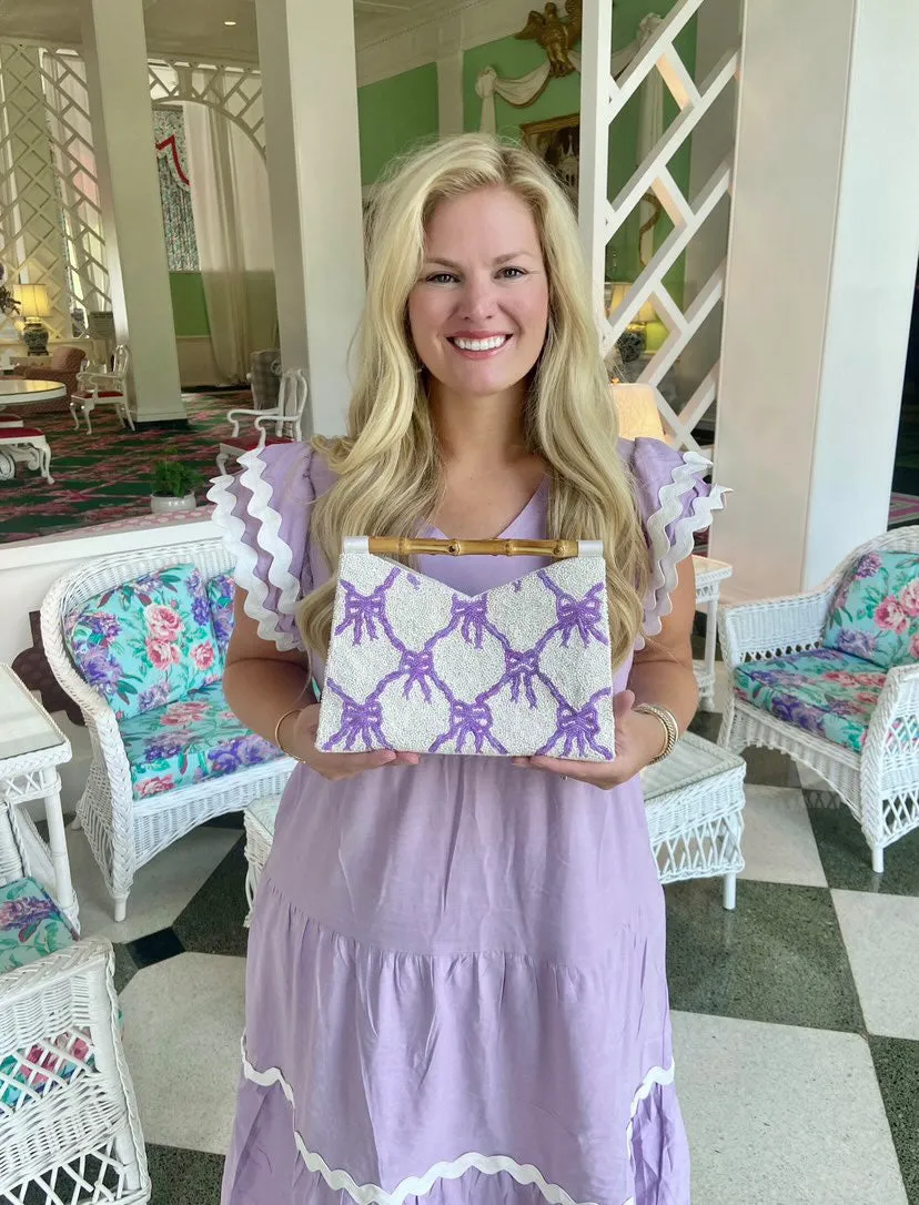 Bamboo Handle Clutch in Lavender Bows