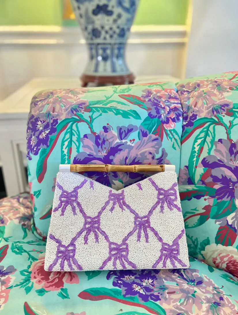 Bamboo Handle Clutch in Lavender Bows