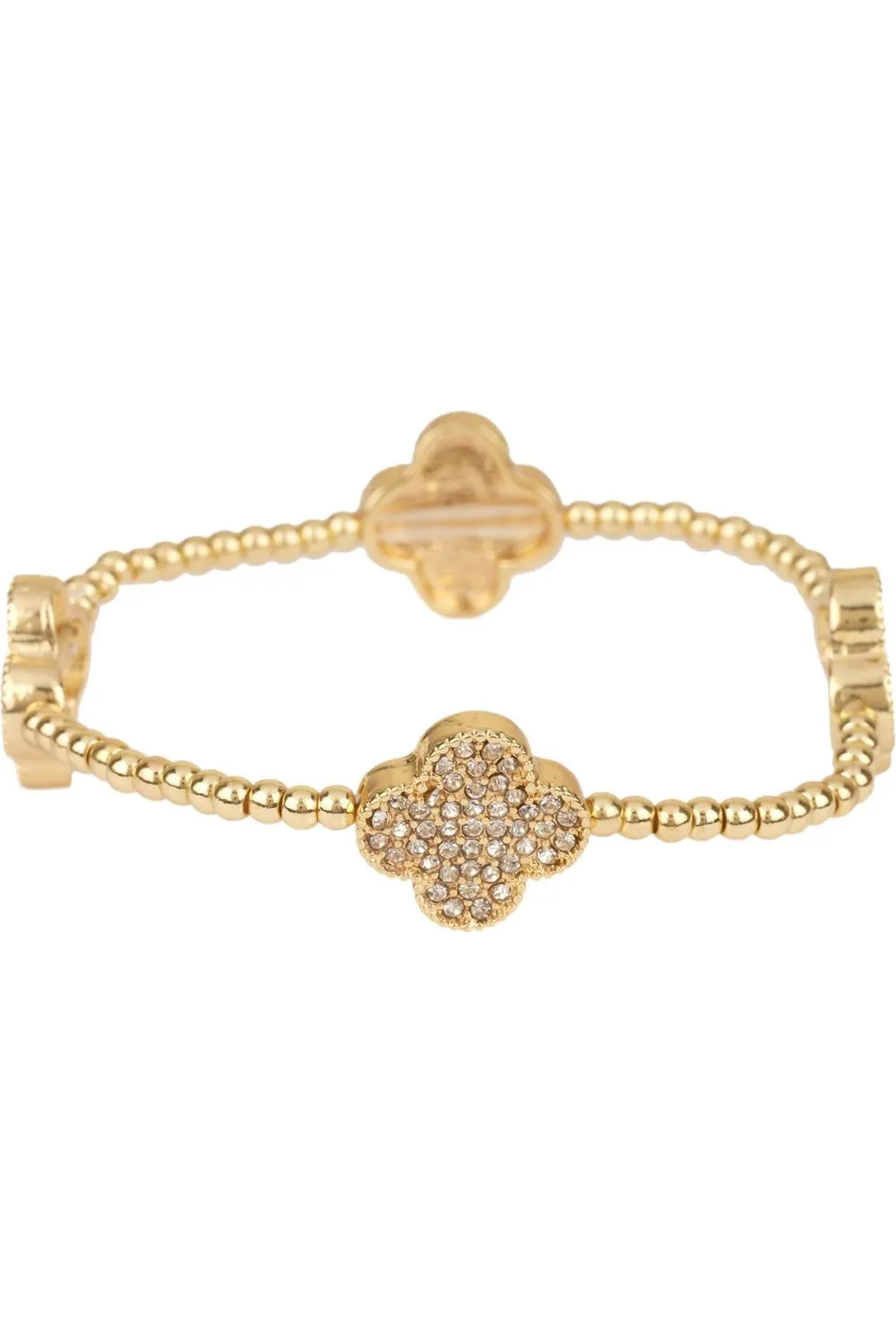 Bead Ball Rhinestone Flower Elastic Bracelet