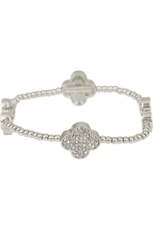 Bead Ball Rhinestone Flower Elastic Bracelet