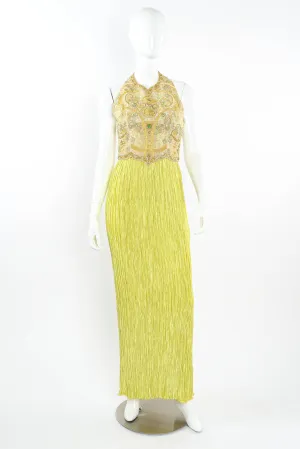 Beaded Crinkle Pleat Halter Dress