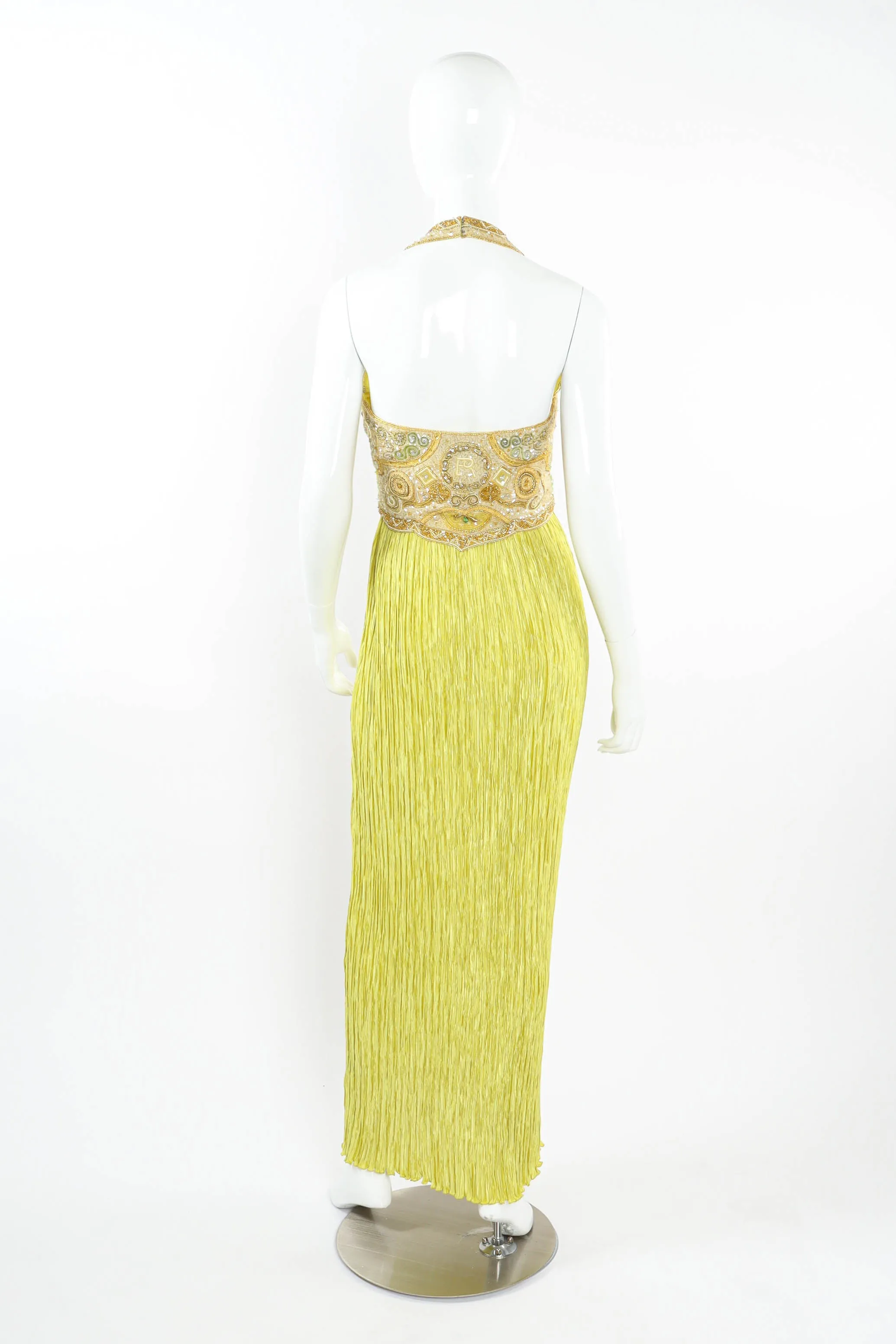 Beaded Crinkle Pleat Halter Dress