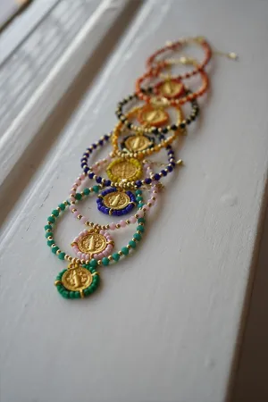 Beaded Round Virgin Mary Charm Stretch Bracelet