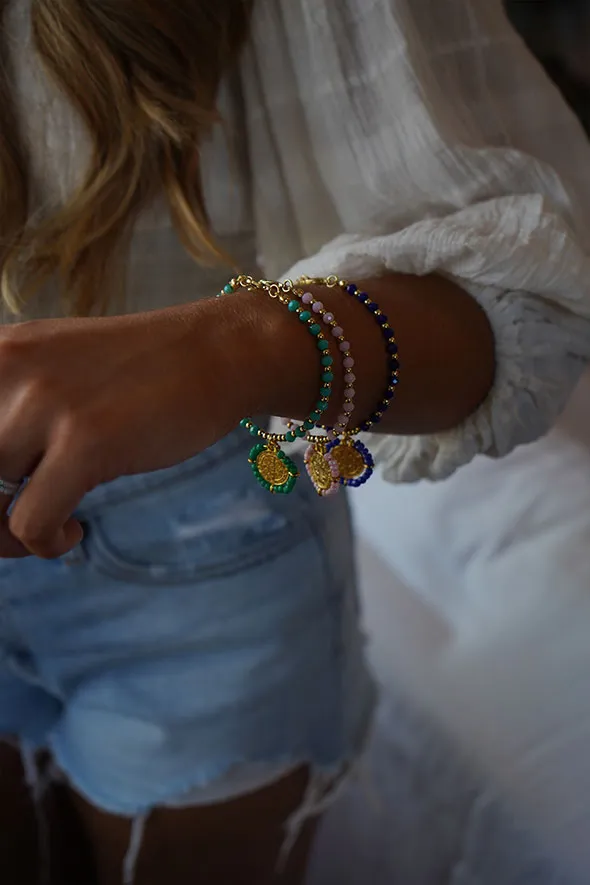 Beaded Round Virgin Mary Charm Stretch Bracelet