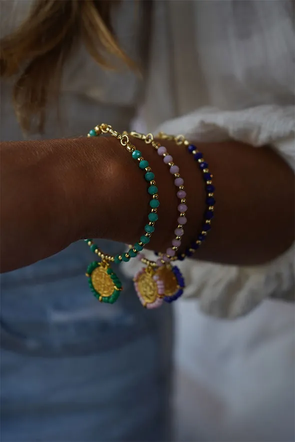 Beaded Round Virgin Mary Charm Stretch Bracelet