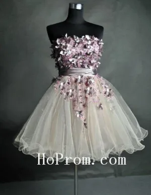 Beaded Short Prom Dresses,Strapless Prom Dress,Evening Dress