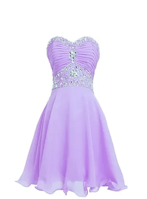Beautiful Light Purple Beaded Homecoming Dress, Short Chiffon Prom Dress
