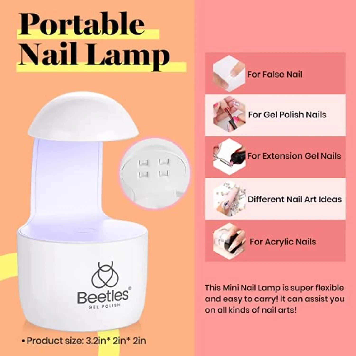 Beetles Coffin Nail Tips Nail Gel Kit, 2 In 1 Nail Gel Base Coat with Long False Nail and U V LED Nail Lamp for Gel Art Liner Polish Extension Different Nail Art Ideas DIY Home Manicure