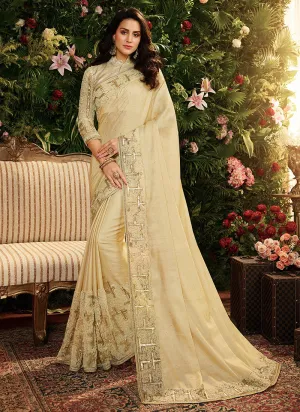 Beige Golden Designer Saree With Blouse