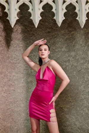 Better act right - pink embellished cut out satin dress