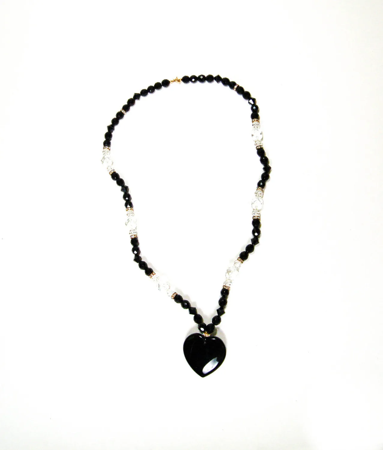 Black and Cut Crystal Heart Necklace
