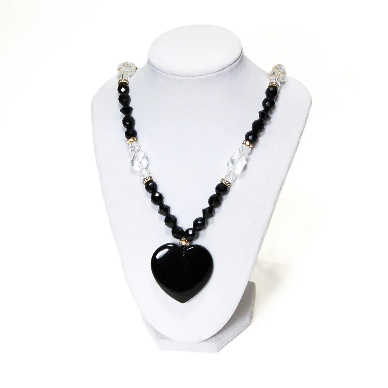 Black and Cut Crystal Heart Necklace