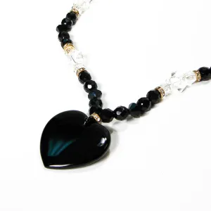Black and Cut Crystal Heart Necklace